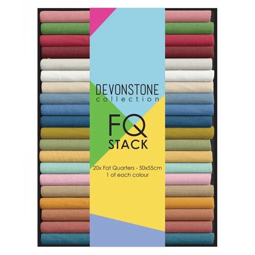 Fabric fat quarter stack with assorted solid colors, 20 prints, folded rectangles
