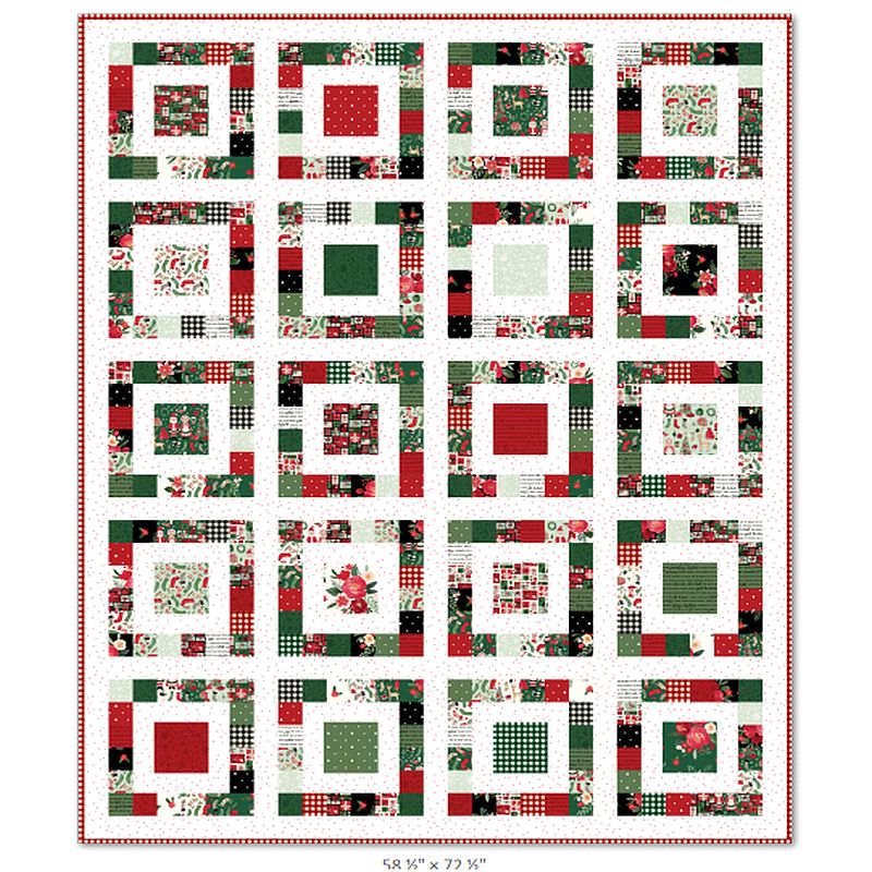 Christmas quilt pattern PDF with red, green, and white square block designs