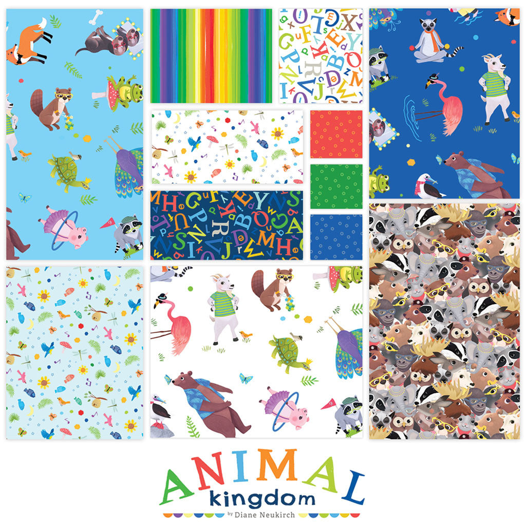 Clothworks Animal Kingdom charm squares showing animal fabric detail and patterns