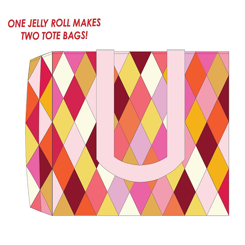 Diamond quilt tote bag with geometric argyle pattern and white handles