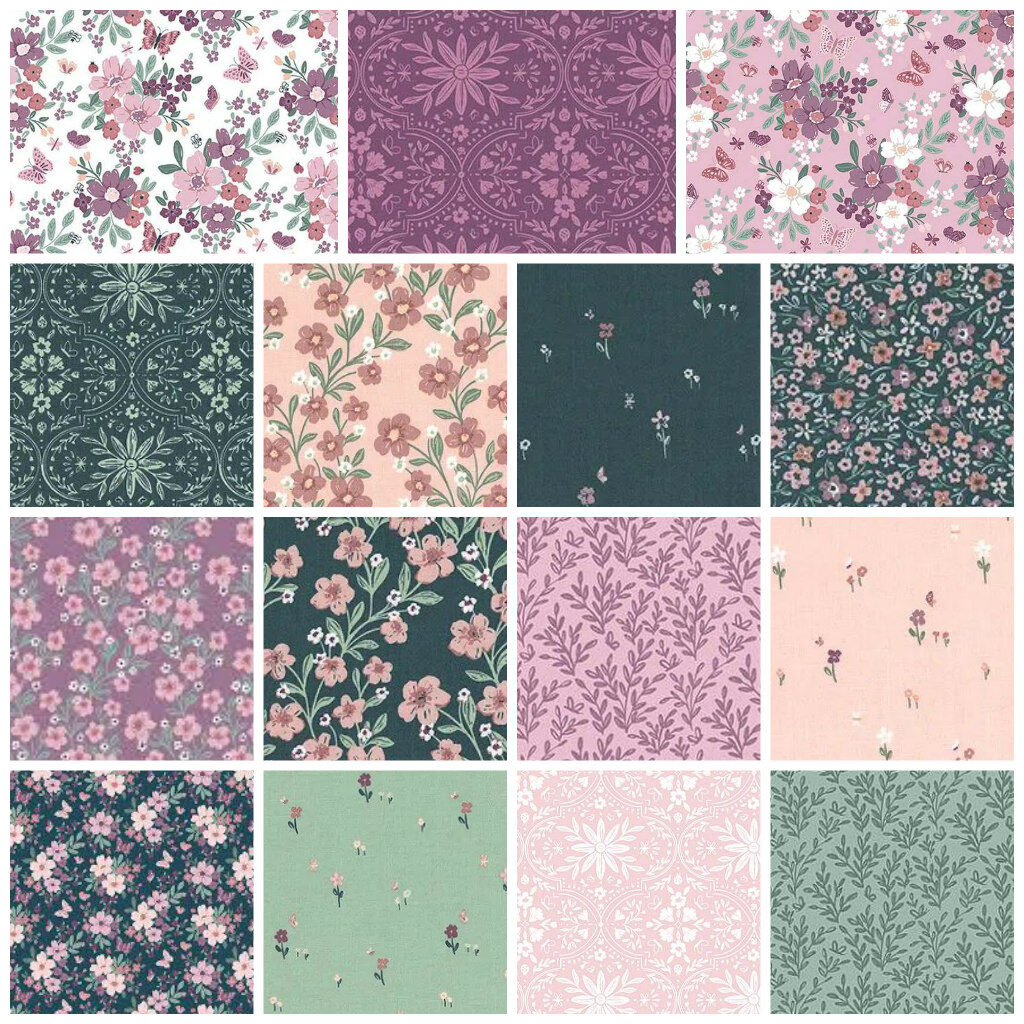 Buds and Butterflies fabric collection by Riley Blake featuring butterfly and floral themed prints