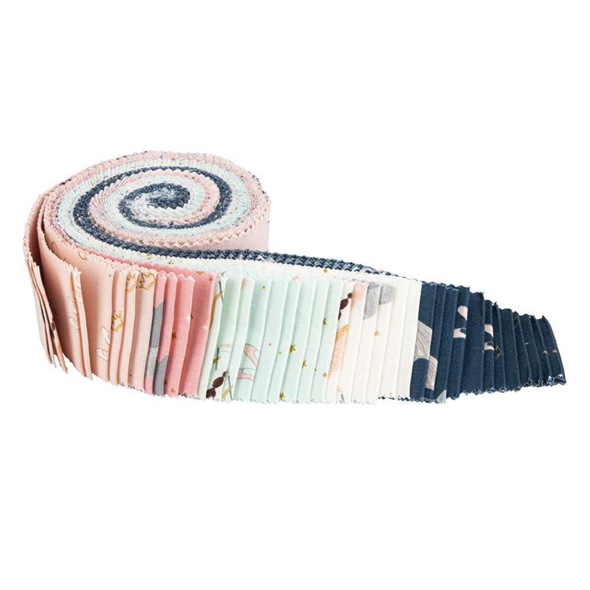 Rolled fabric bundle with pastel striped pattern and sparkle star circles