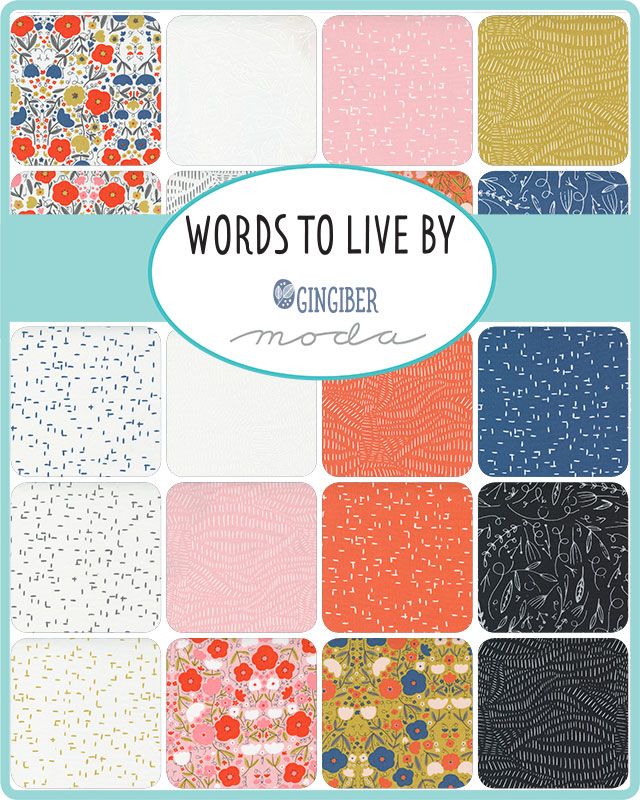 Moda Words to Live By fabric collection featuring quilting fabrics and precuts with text prints
