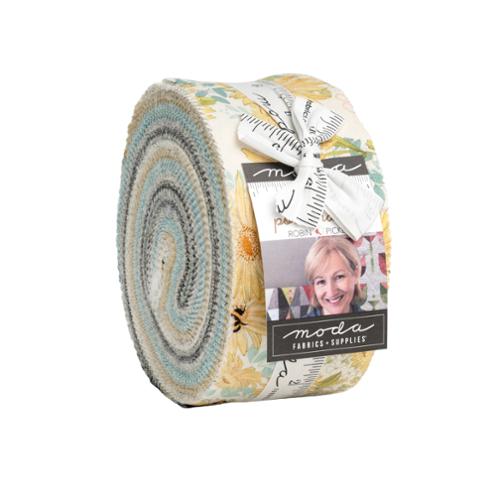2.5-inch jelly roll fabric bundle with multicolor pollinator stripe pattern and butterflies