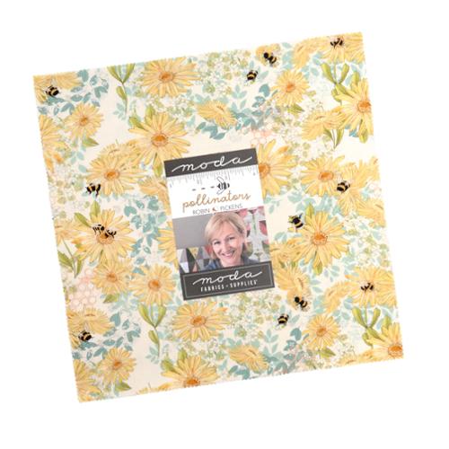 10-inch fabric layer cake squares, sunflower and bee floral print