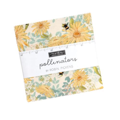 Floral and bee print fabric charm pack with 5-inch squares