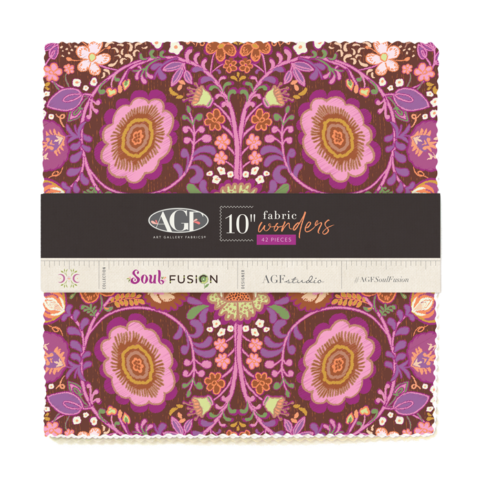 Pack of 10-inch fabric squares, 42 pieces, purple floral pattern bundle
