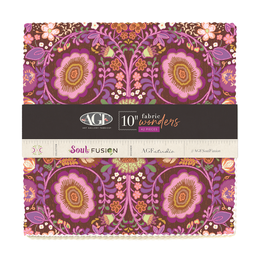 Pack of 10-inch fabric squares, 42 pieces, purple floral pattern bundle