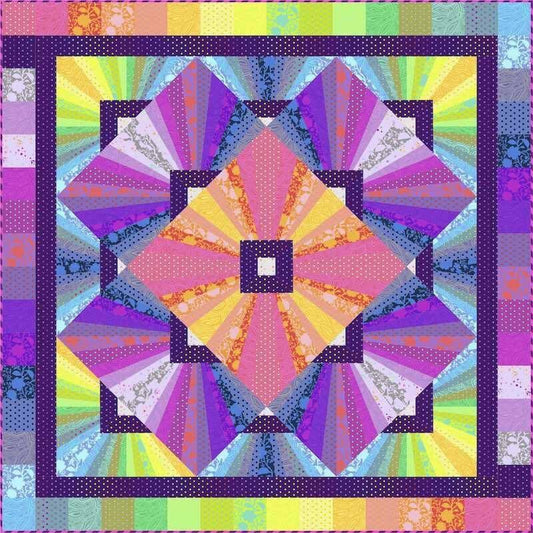 Tula Pink True Colours Solar Flare quilt design in rainbow geometric pattern