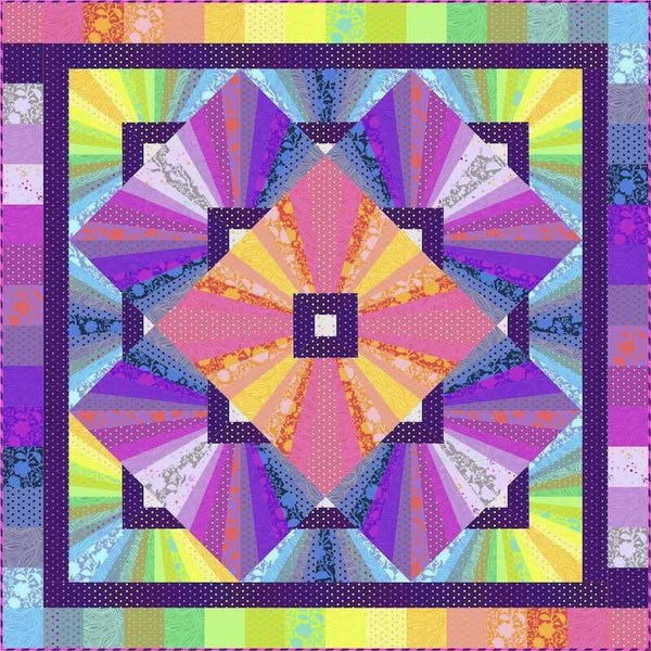 Tula Pink True Colours Solar Flare quilt design in rainbow geometric pattern