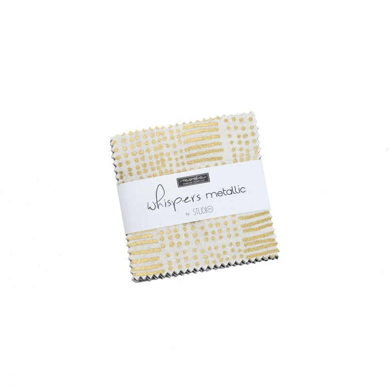 Moda Whispers Metallic mini charm squares, cream and gold metallic patterned fabric squares