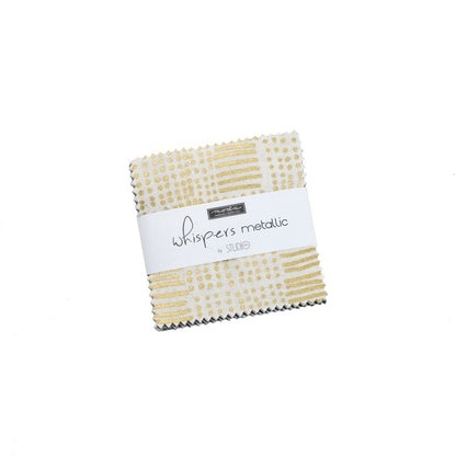 Moda Whispers Metallic mini charm squares, cream and gold metallic patterned fabric squares
