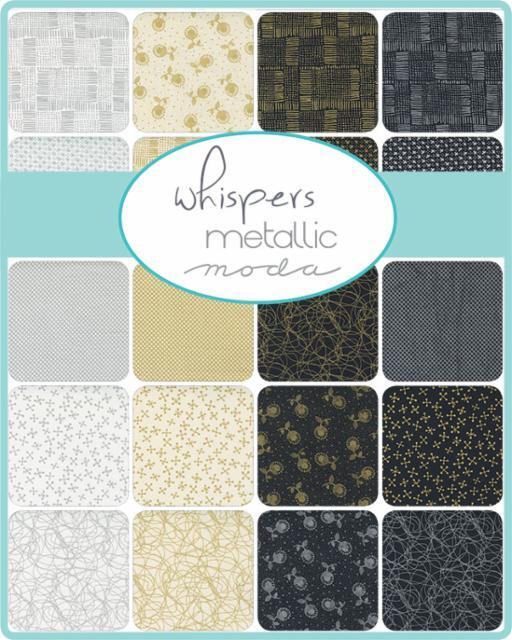 Moda Whispers Metallic mini charm squares assortment, light, gold, and dark metallic prints