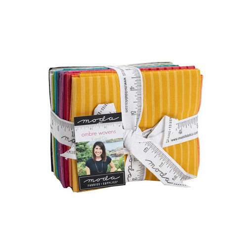 Striped ombre fabric fat quarter bundle, folded stack with yellow, pink, and multicolor prints