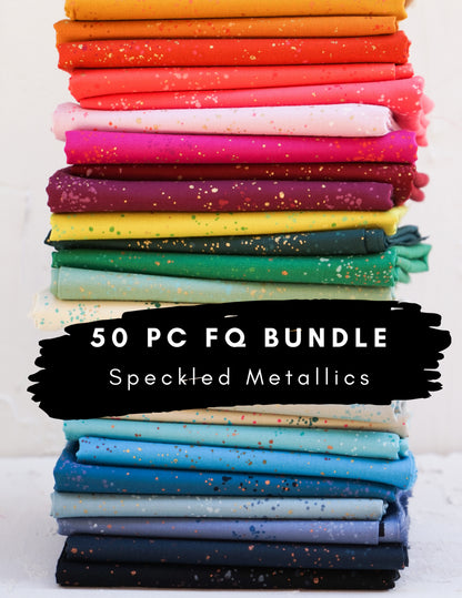 Speckled fat quarter bundle stacked in bright pink, orange, yellow, green, and blue