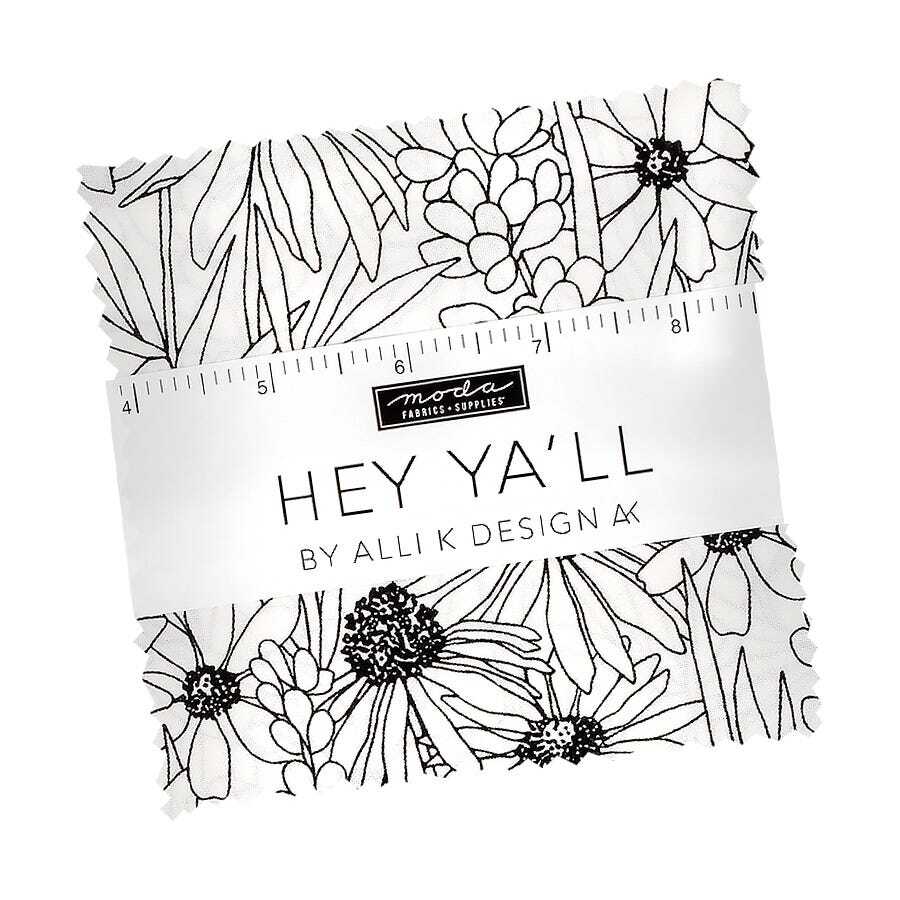 Monochrome fabric charm pack with Hey Ya'll by Allik Design label