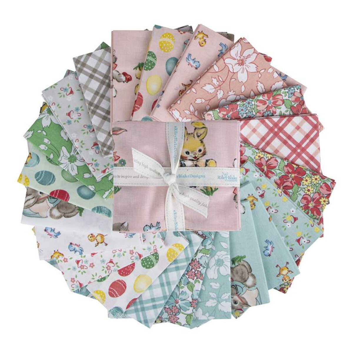 Easter fat quarter bundle with pastel floral, plaid, gingham, and bunny prints