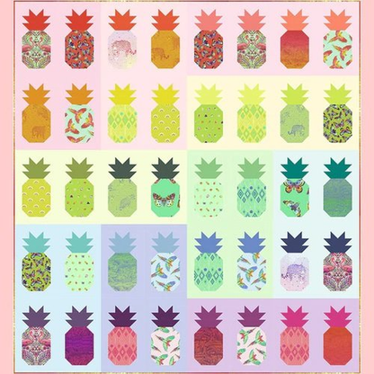 Pineapple quilt top with multicolor pineapple blocks on light pink background