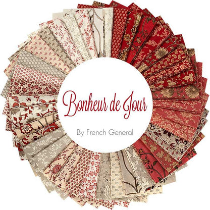 Fat quarter fabric bundle, round assortment of red and cream floral fabric pieces