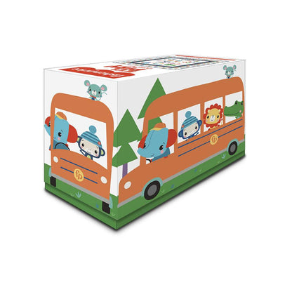 Quilt kit box showing orange bus illustration with blue and green characters and plants