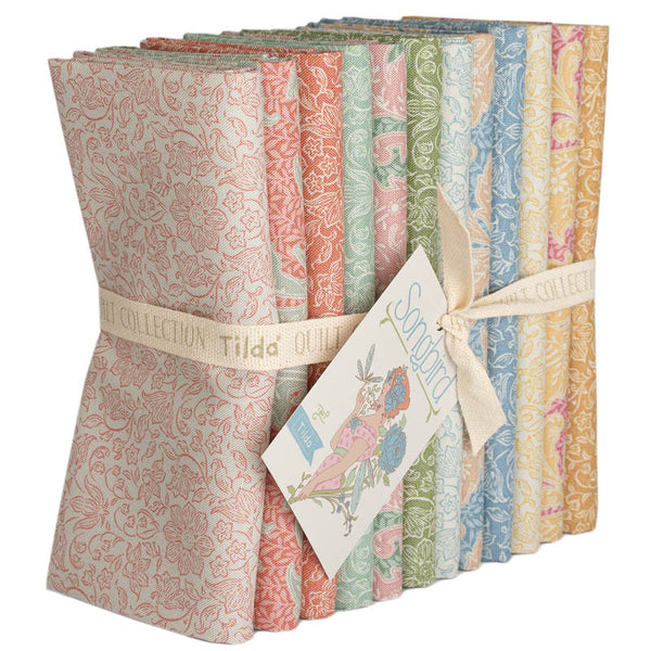 Floral fat quarter fabric bundle, assorted pink, coral, green, blue, and yellow blenders