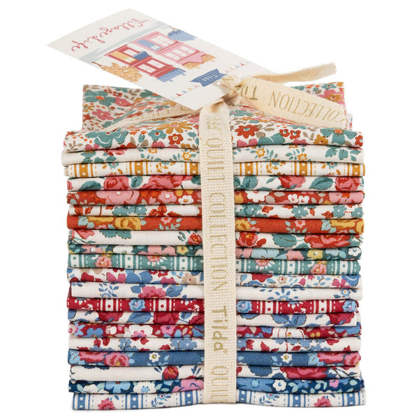 Tied fabric fat eighth bundle with mixed floral and geometric patchwork prints