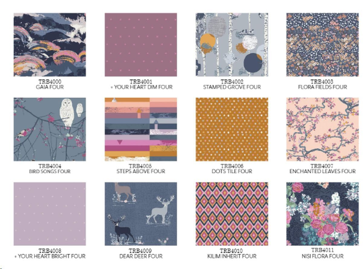 Cotton fat quarter bundle, 12 prints with floral, dots, animals, and geometric patterns