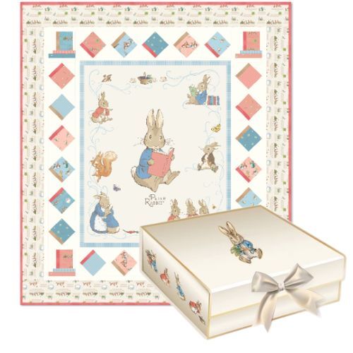 Riley Blake keepsake box quilt kit with Peter Rabbit quilt panel and ribboned box