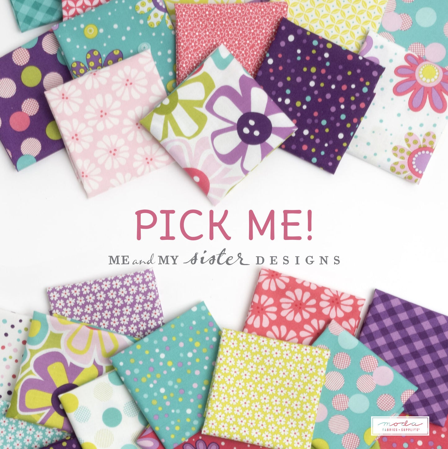 Charm pack of 5-inch fabric squares with mixed floral and geometric prints, multicolor
