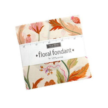 Floral charm pack: warm orange and pink botanical fabric 5-inch squares