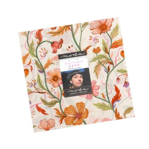 Moda floral fondant fabric bundle with assorted 10-inch printed squares, warm tones