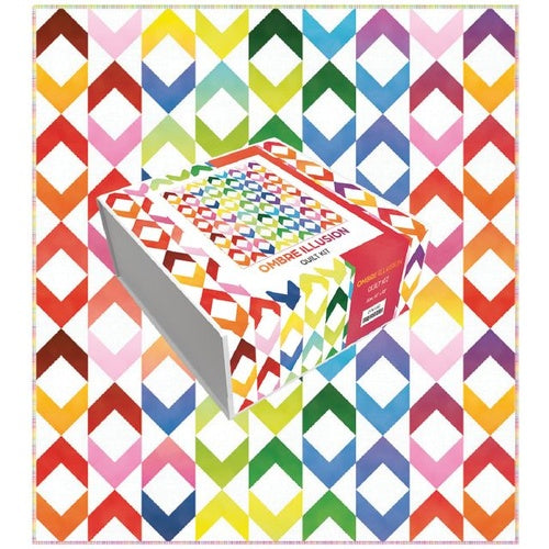 Quilt kit box with multicolor ombre illusion patchwork pattern