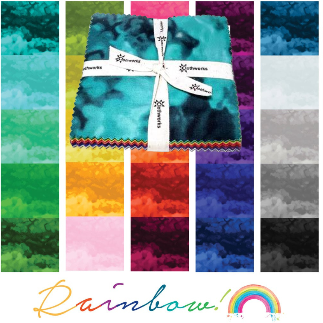 Clothworks Misty Rainbow Mottled Blender 5" Charm Pack SQ0183