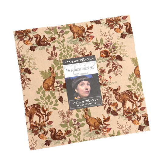 10 in fabric layer cake squares, woodland animals and foliage on beige