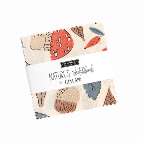 Moda fabric charm pack with Nature's Sketchbook mini squares, assorted leaf and berry prints