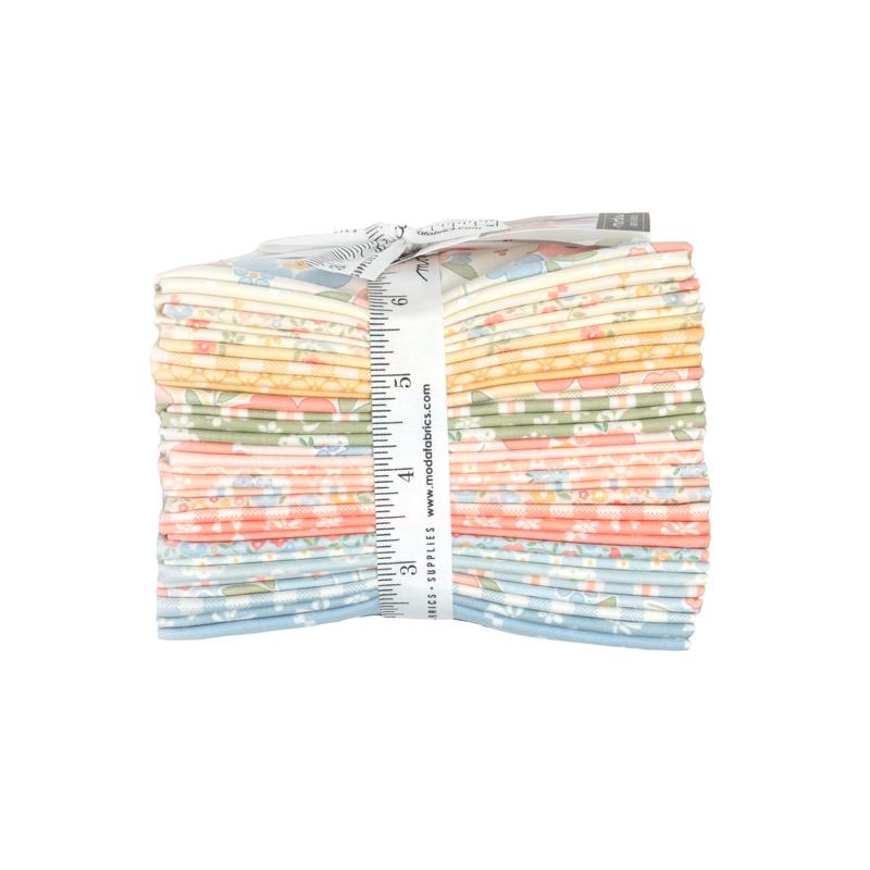 Fabric fat eighth bundle with pastel stripe prints, stacked and banded