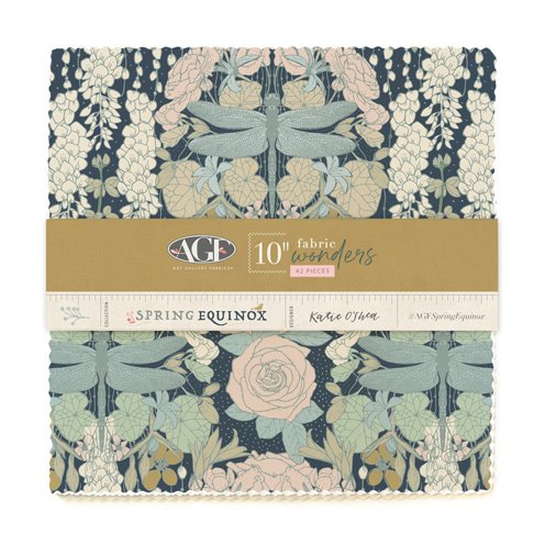 Fabric square bundle with floral bird prints in navy, cream, blue, and blush tones
