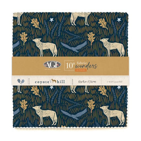 Cotton fabric squares bundle with blue woodland animal prints, includes 10" pieces