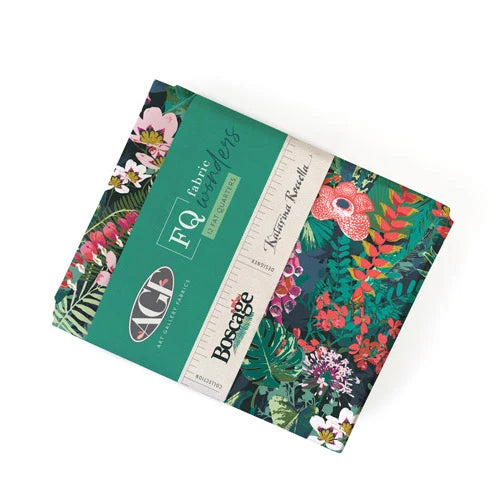Fat quarter fabric bundle with green tropical florals and bird prints, mixed patterns