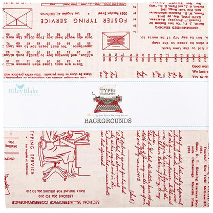 Fabric Stacker with ypewriter and text patterns, featuring the brand 'Riley Blake'.