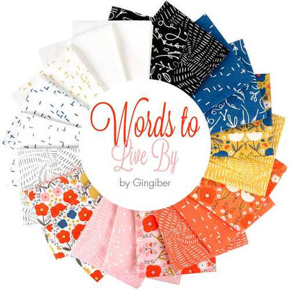Assorted 5-inch charm pack squares with floral and stripe designs, Words to Live By