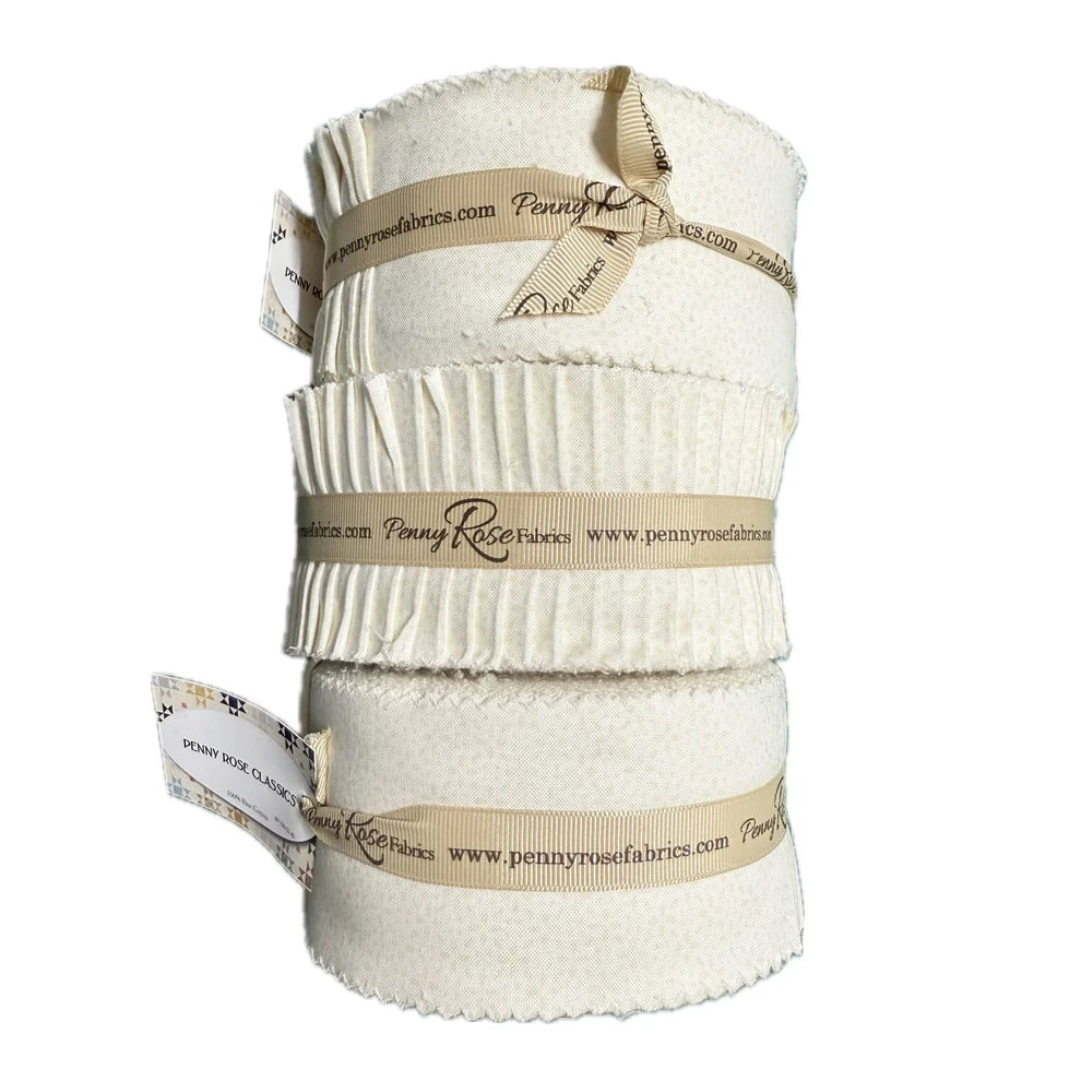 Cream fabric roll (2.5 in) with small daisy print and stitched selvage edge