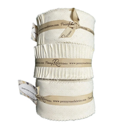 Cream fabric roll (2.5 in) with small daisy print and stitched selvage edge