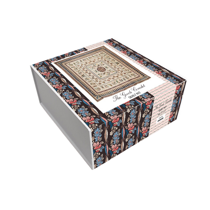 Quilt coverlet kit box with colorful floral border pattern and fabric cover image