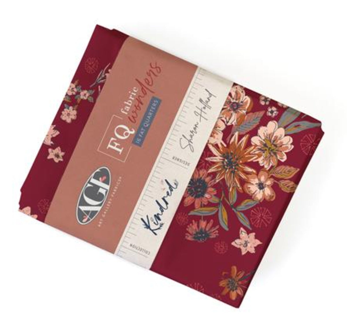 Fat quarter bundle: folded set with maroon, cream, orange floral and patterned cotton