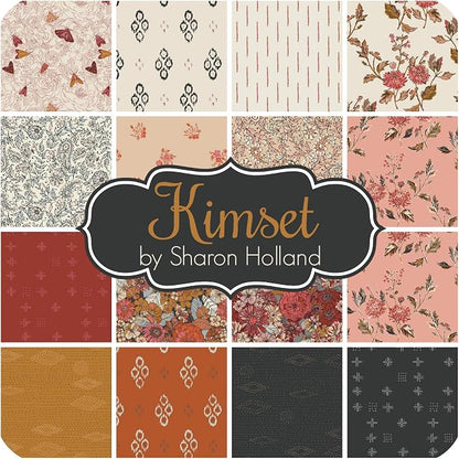 Cotton fat quarter fabric bundle with mixed floral and geometric prints in darks, rust, pink