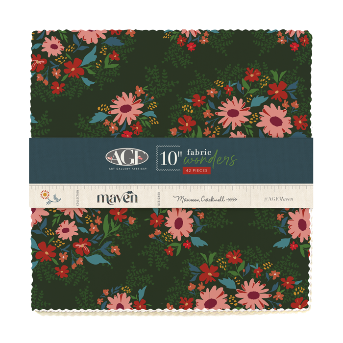 10-inch fabric squares bundle with dark green floral prints and coordinating designs