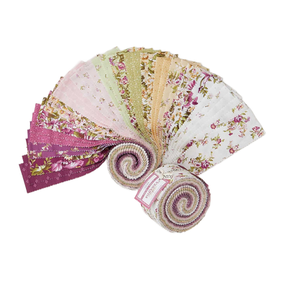 Maywood Studio Veranda fabric strip roll, floral pastel strips in purple, pink, cream