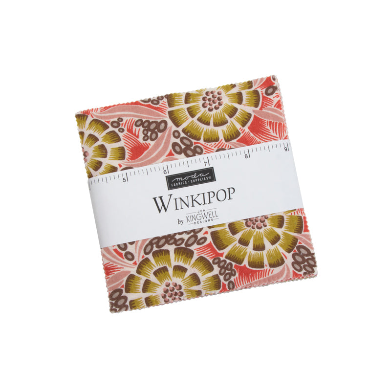 Winkipop charm square fabric bundle, pink and yellow floral circles pattern