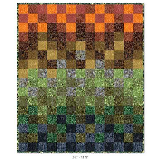 Quilt pattern showing multicolor mosaic square blocks